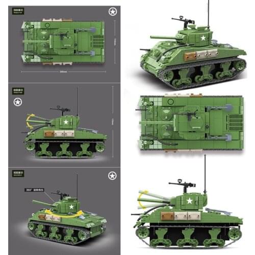 Military series World War II U.S. Army main tank Sherman M4A1 Soldier Weapon DIY Model Building Blocks Toys Gifts