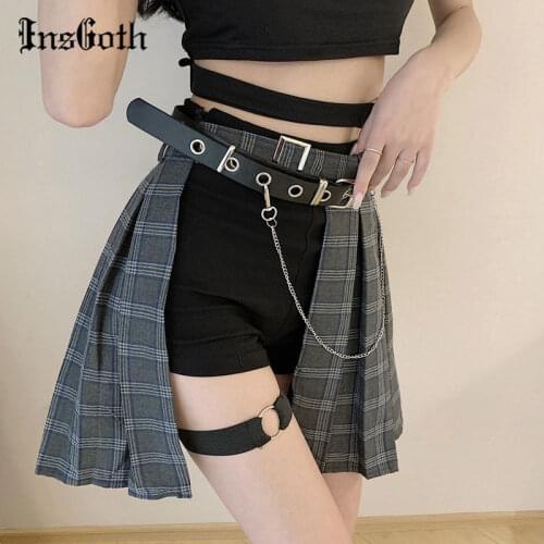 InsGoth Punk Sexy Plaid Shorts Skirts Harajuku High Waist Legging Patchwork Mini Skirts Goth Grunge Women Skirts Streetwar