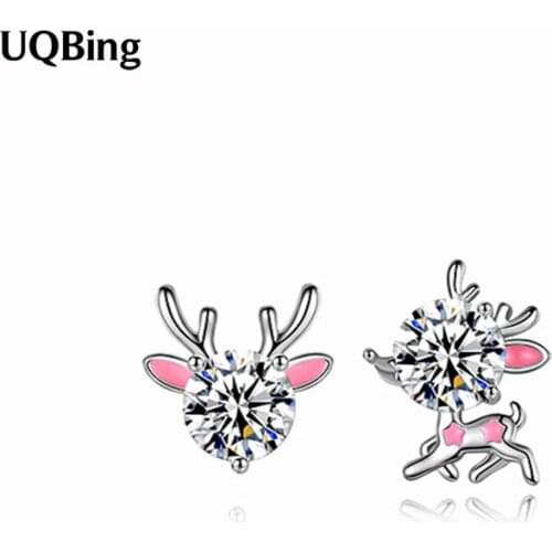 Simple Small Sweet Asymmetric Antlers Zircon Women 925 Sterling Silver Stud Earrings Wholesale