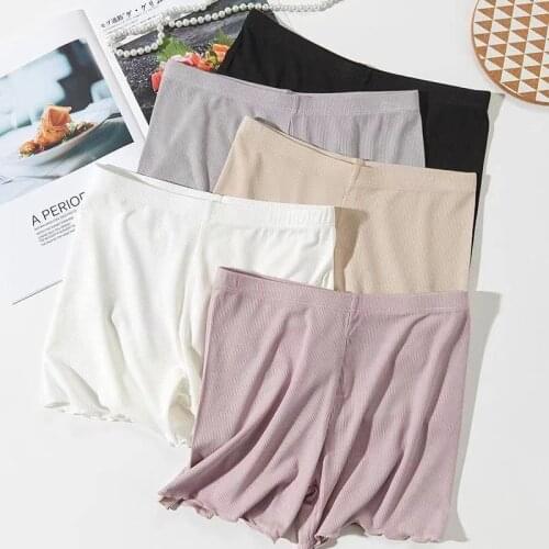 Ladies Women Summer Safety Shorts Stretchy Underpants Solid Thread Short Pants Breathable Bottoming Short Pants Hem Lace Shorts