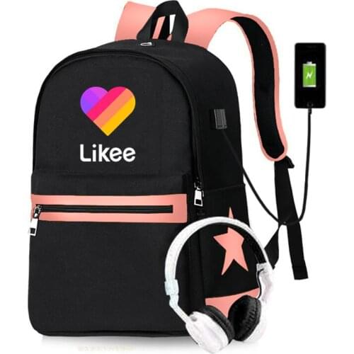 Usb Charging Women Backpack Likee Backpacks Travel Backpack Bag Teenage Girls Fashion Canvas "LIKEE 1 (Like Video)" School Bags