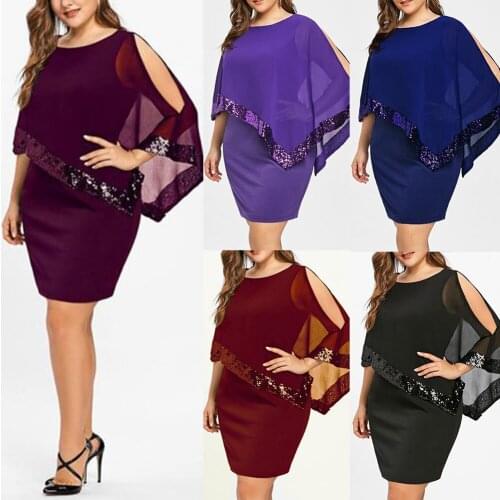 Women Dress Plus Size Party Women Irregular Cape Solid Color Sequin Decor Bodycon Midi Dress Slim Bodycon Elegant short dress
