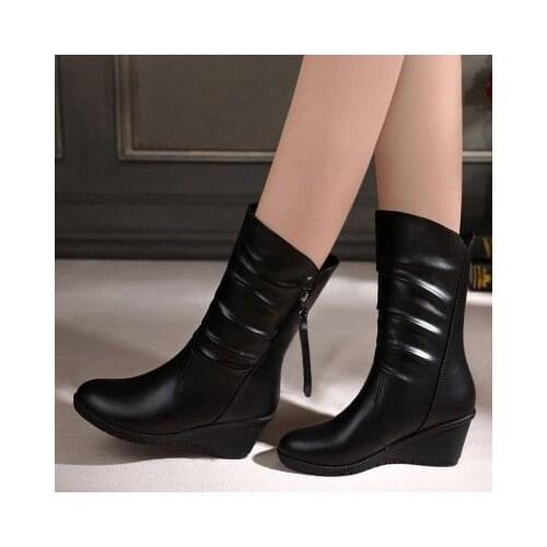 Winter Warm Fur Boots Womens Boots High Heels Side Zipper Female Shoes Black Woman Boots Shoes Wedge Boots Shose Women C522