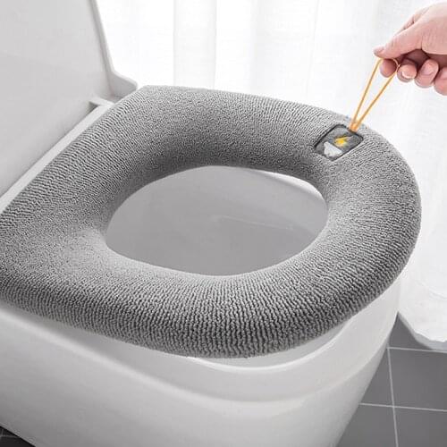 Winter Warm Toilet Seat Cover Closestool Mat 1Pcs Washable Bathroom Accessories Knitting Pure Color Soft O-shape Pad Bidet Cover