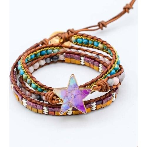 Stars Shape Natural Stone Bracelets Emperor Stoner 3 Strands Wrap Bracelets Bohemia Handmade Jewelry Gifts