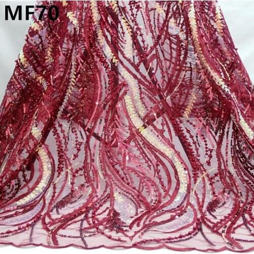 Fashion red sequin lace fabric beaded embroidery sequin fabric heavy craft dress lace fabric wedding dress fabric MF70