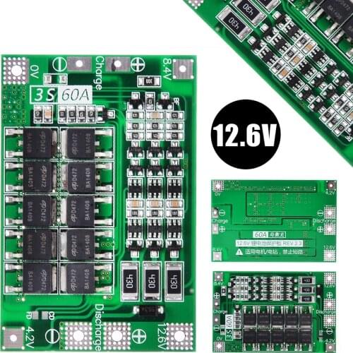 3S 12.6V 60A 18650 Lithium Battery Charge BMS Protection Board 18650 Battery Balancer Cell for Drill Motor Electric Tools
