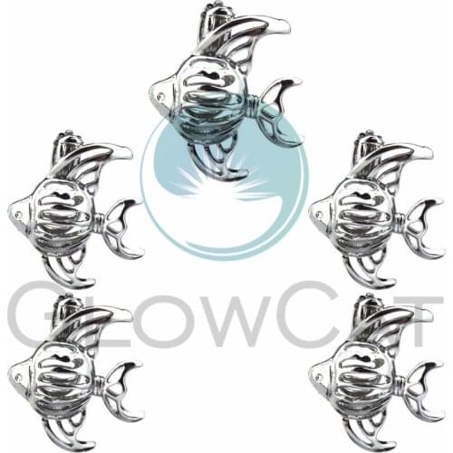 5X Silver Tropical Fish Pearl Cage Locket Pendant Jewelry DIY Bead Cage Aroma Essential Oil Diffuser For Oyster Pearl