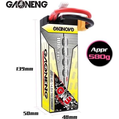 Gaoneng GNB 6500mAh 4S 14.8V 100C/200C Hardcase LiPo Battery XT90/XT60/Deans Plug for 1:8 1/8 RC Car four drive off-road RC Car