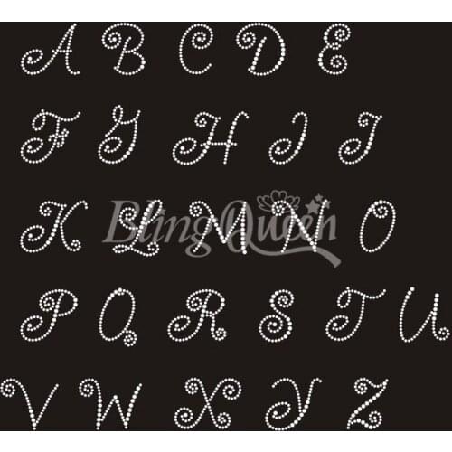 BlingQueen 25PCS/LOT Rhinestone Hot fix Iron On Transfers Alphabet Design