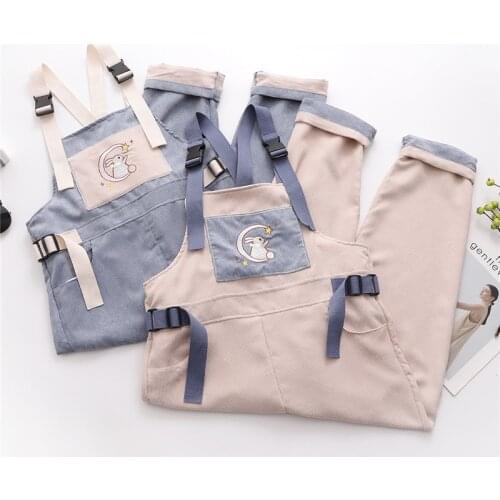 Harajuku Kawaii Cargo Pants Women Bunny Cartoon Vintage Overalls Female Cute Casual Corduroy Strap Trousers Teen Girls Jumpsuit
