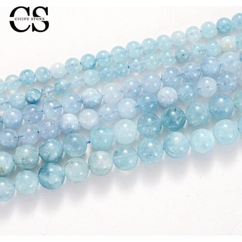 Natural Stone Beads Aquamarines Quartz Beads Round Loose Spacer Beads for Jewelry Making Bulk DIY Bracelet Charms Accessories