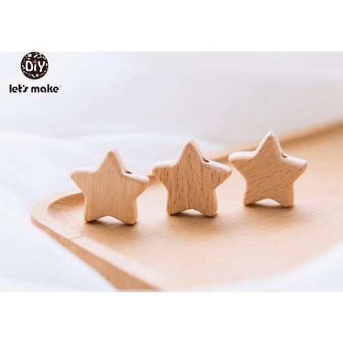 Lets Make Wood Beads 10Pcs Cartoon Star Shape Beech Wood Teething Bead Bpa Free Wooden Teether Baby Teether For Teeth Tiny Rod