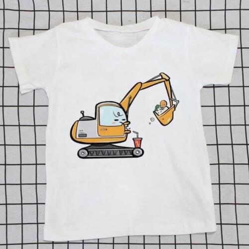 New Cartoon Excavator Vogue Funny Printed Boy T Shirt Cool Kawaii Baby Summer Clothes Short Sleeve Girls Tops Unisex Girl Shirts