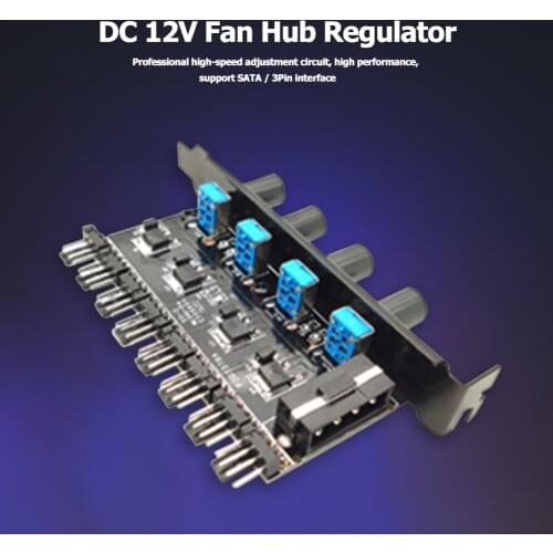Extension Cable Splitter Adapter Controller 8 Channels 4 Knobs CPU Cooler PC Case Cooling Fan Speed Controller PCI Bracket