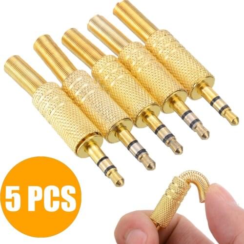 Mayitr 5pcs 1/8" 3.5mm Gold Plug Coax Cable Professional 3.5 Male Audio Adapter Connector Solder for Home KTV