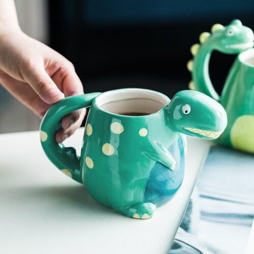 Cute Hand Painted Dinosaur Milk Water Cups Cartoon 3D Tyrannosaurus Brachiosaurus Mugs Underglaze Ceramic Creative Children Gift