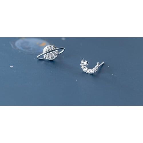 MloveAcc Star Moon Planet Women Earrings Silver 925 Minimalist Universe Fine Jewelry Sterling Silver 925 Stud Earrings for Women