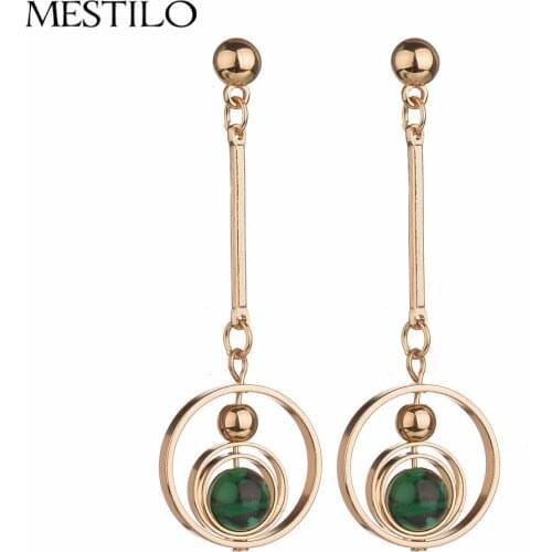 MESTILO Trendy Jewelry Geometric Round Dangle Earrings Faux Stone Earring For Women Girls Korean Style Elegant Ear Accessories