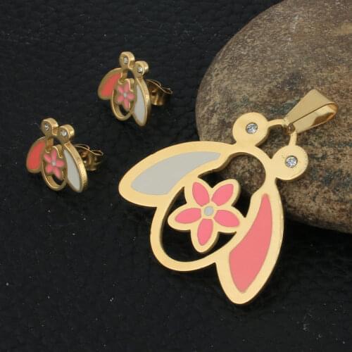 Fashion Style Stainless Steel Jewelry Sets For Women Gold Color Pendants And Earrings SFAZATBA