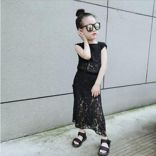 2020 new girls 2 pcs lace set top +skirt fashion summer girls suit 3-8t F441