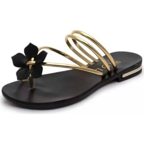 2021 new fashion women sandals sweet flower girls slippers summer girls flat strap womens sandals metal woman shoes