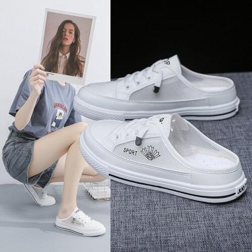 Half Slippers Women Summer New Breathable Mesh Womens Shoes Fashion Casual Style Outer Wear Semi-supporting Womens Shoes