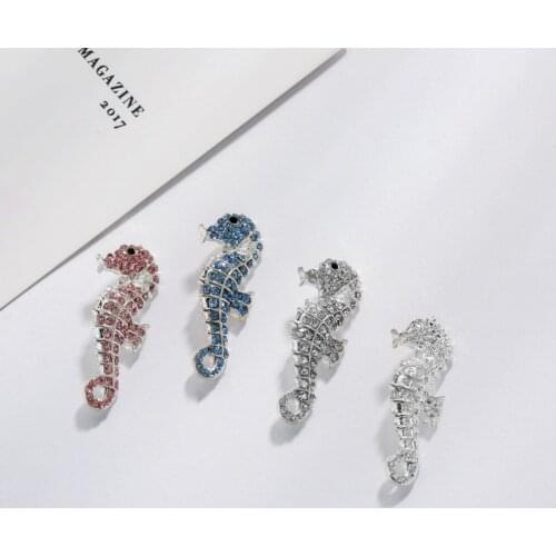 Buttons Free shipping 34*12mm pretty seahorse rhinestone button slider embellishment 10PCS can choose colors(BTN-5408)