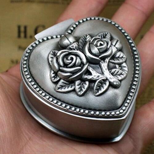 Jewelry Package Box Alloy Heart Shape Ring Stud Earrings Jewelry Organizer Storage Gift Box Display for Wedding Party