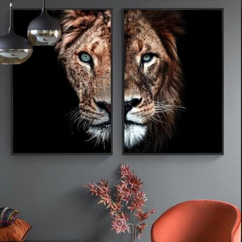 Modern Nordic Decor African Lions Half Face Posters And Prints Wild Animal Wall Picture On Canvas Art Painting For Living Room