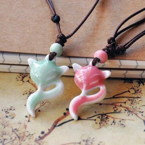 Ancient Legend Fox Fairy Necklaces Pendants Ceramic Beads Rope Chain Necklace Long Sweater For Women Charm Choker Men Jewelry