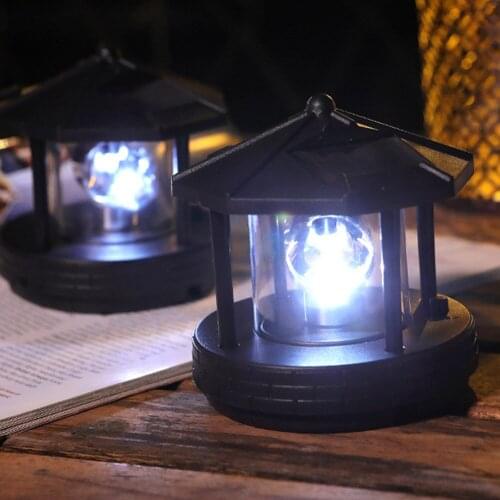Lighthouse Shape Solar LED Light Garden Fence Yard Outdoor Decoration Smart Sensor Beacon Rotating Beam Lamp Lawn Decoration