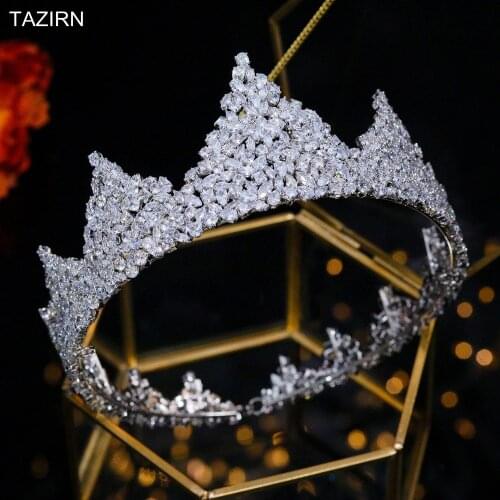 UniqueTriangle Tiaras Round Bridal Headwear Cubic Zirconia Wedding Crowns Hair Jewelry Princess Pageant Women Best Gifts