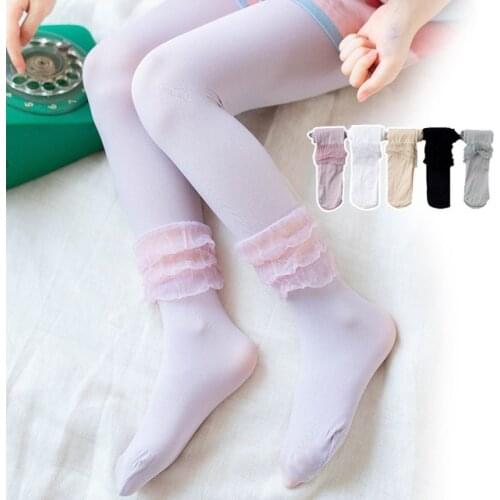 Spring autumn children pantyhose cute girls velvet high elastic lace dance tights stockings summer thin kids baby girl tights