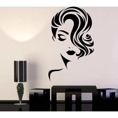 Girl Face Vinyl Wall Stickers Decor Beauty Salon Fashion Model Barbershop Sticker DIY Self-adhesive Wallpaper Mural SA474