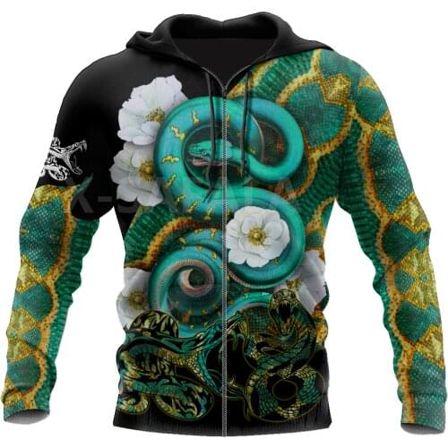 Green Snake Trippy flower 3D All Print Plus Hoodie Man Women Harajuku Outwear Zipper Pullover Sweatshirt Casual Unisex Jacket