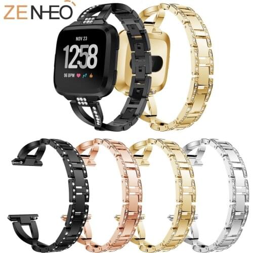 For Fitbit Versa women Band Metal Wrist Watch Strap Replacement Bracelet Correa For Fitbit Versa Strap Band Bling Rhinestone