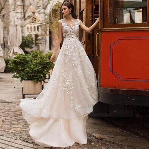 Vestido Novia Tulle A-Line Wedding Dress Beading Appliques Trouwjurk Hand Made Flowers Sukienka Na Wesele Luxury Robe Mariage