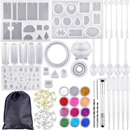 1 Set DIY Epoxy Resin Materials Jewelry Making Tools Silicone Mold Nail Drill Molds Sequin Spoon Dropper Handmade Crafts