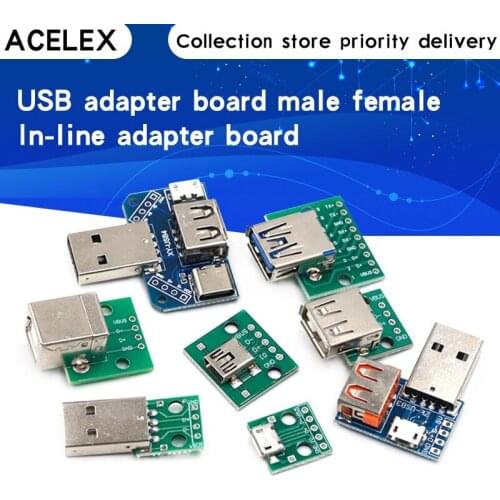 1PCS USB Male Connector / MINI MICRO USB to DIP Adapter female connector 2.54 Connector B Type-C USB2.0 3.0 Female PCB Converter