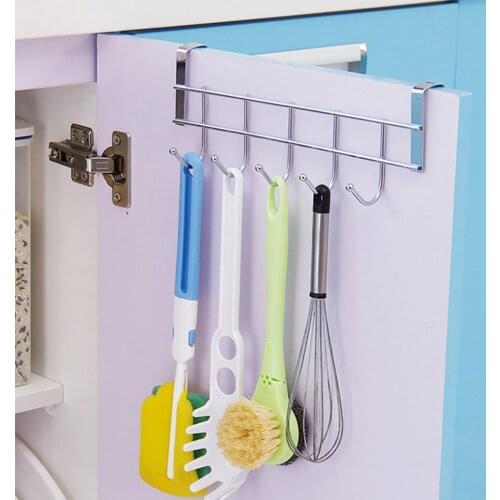 1pc Over The Door 5 Hooks Home Bathroom Organizer Rack Clothes Coat Towel Hanger Stainless Steel Good Load-Bearing Wrought