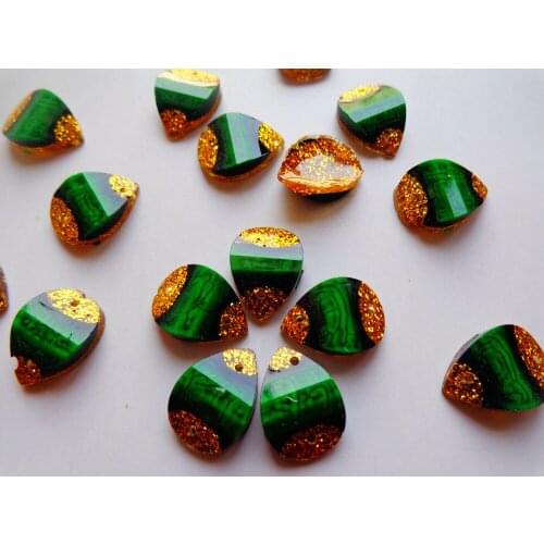 100pcs green/golden new fashion style sew on crystls drop shape 10*14mm flatback rhinestones 2 holes gem stone for dress