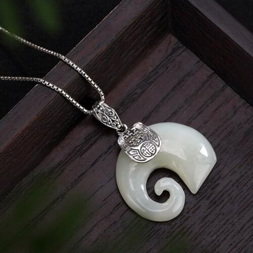 2018 New Arrival Rushed S925 Pure Natural And Tian Yutai Retro High Grade Lady Lucky Elephant Sweater Chain Pendant Wholesale