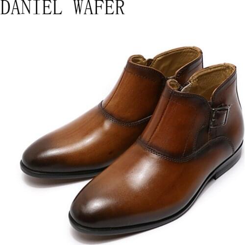 2020 New Arrival Boys Boots Monk Strap Zipper Genuine Leather Shoes Black Brown Kids Dress Shoes Wedding School Children shoes