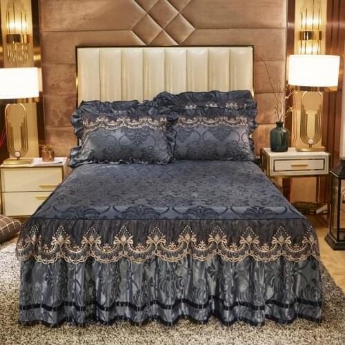 2020 dark gray Fannel Quilting queen king size Bed Skirt with rubber Bedspread Bed Sheet Bed Cover Pillowcase Bedding Set