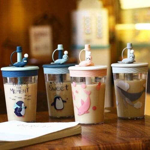 2021 new High quality Water Mug Durable with Air Hole Lovely Pattern Straw Juice Cup for Kids drop shipping