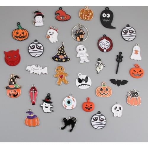 5pcs Halloween Castle Pumpkin Eye Witch Hat Ghost Charms Enamel Pendant Festival Party Gifts For DIY Handmade Jewelry Accessorie