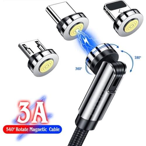 540 Degree Rotate Magnetic Type C USB Micro Cable 3A Fast Charging Data Cord For iPhone 12 Huawei Xiaomi Mobile Phone Charge USB