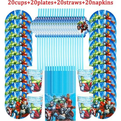 80Pcs Cartoon The Avengers Theme Kids Favor Birthday Party Paper Disposable Cup+Plate+Napkin+Straw Decoration Party Supplies