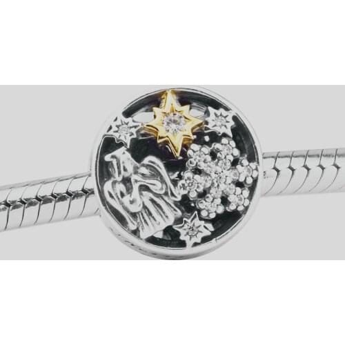 Snowflake Prayer Wings Angel Beads for Silver 925 Original Charms Bracelets Women Golden Shine Crystal Beads for Jewelry Making